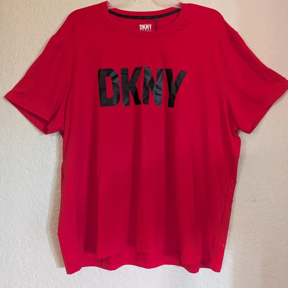 DKNY Sport Mens SS Cloud Plus T-Shirt Red Black Logo DKS15KT056X Size 3X NEW